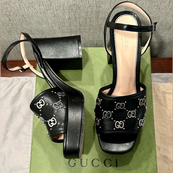 Women's GG Embellished Platform Block Heel Sandals - Picture 2 of 3